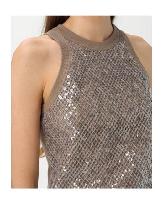 Brunello Cucinelli Brown Sequin Embellished Sleeveless Tank Top