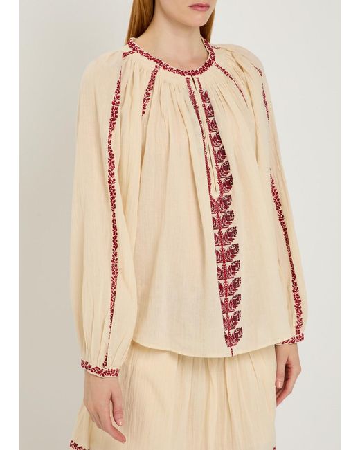 Isabel Marant Natural Embroidered Cotton Top