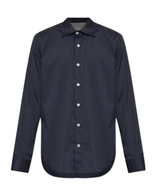 Eleventy Blue Long-Sleeve Classic Shirt for men