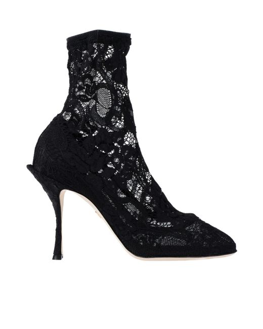 Dolce & Gabbana Black Solid Lace Ankle Boots