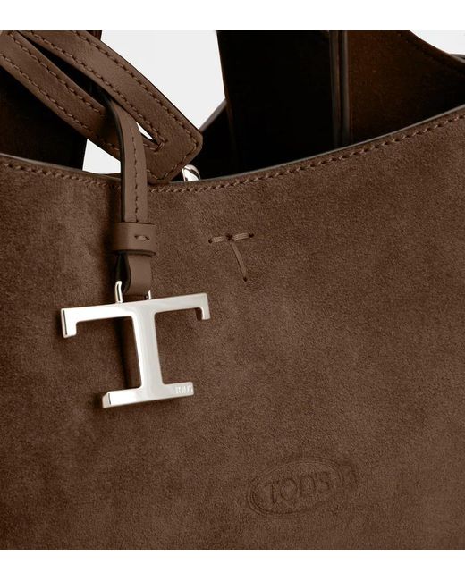 Tod's Brown Micro Logo-Charm Suede Tote Bag