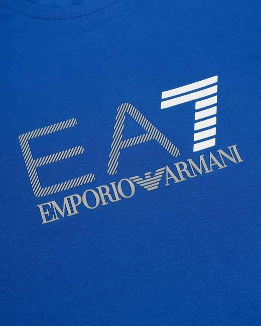 EA7 Blue Logo Printed Round Collar T-Shirt for men