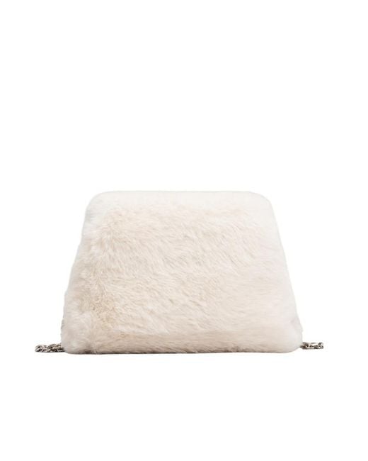 Roger Vivier Natural Buckle Faux Fur Clutch Bag