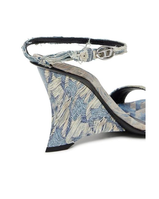 DIESEL Metallic D-Amber-Wedge Sandals