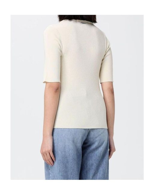 Pinko Natural Coperto Ribbed Button Polo Top
