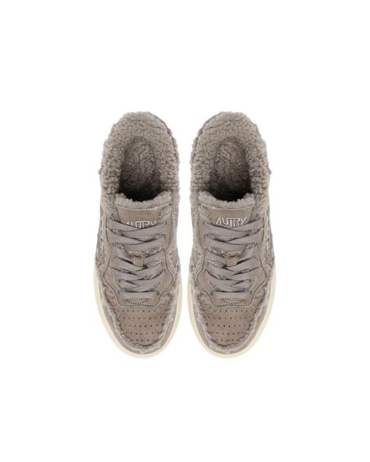 Autry Gray Medalist Shearling Low-Top Sneakers