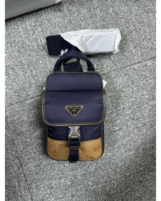 Prada Blue Re-Nylon And Leather Smartphone Case for men