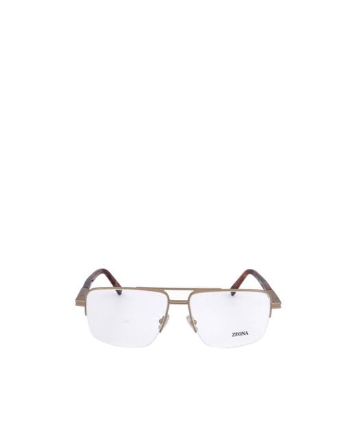 Zegna Metallic Rectangular Pilot Frame Glasses for men