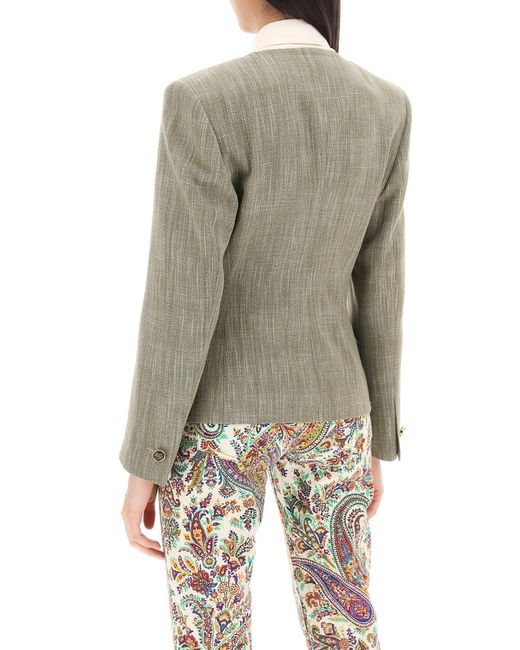 Etro Green V-Neck Single-Breasted Jacket