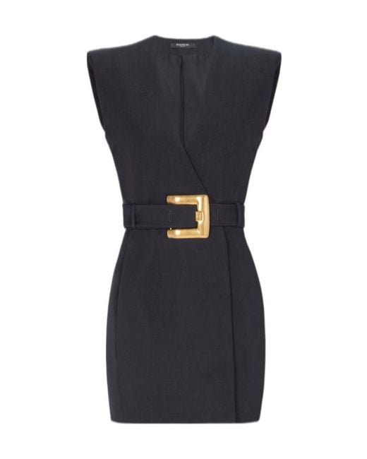 Balmain Black Belted Wrap Dress
