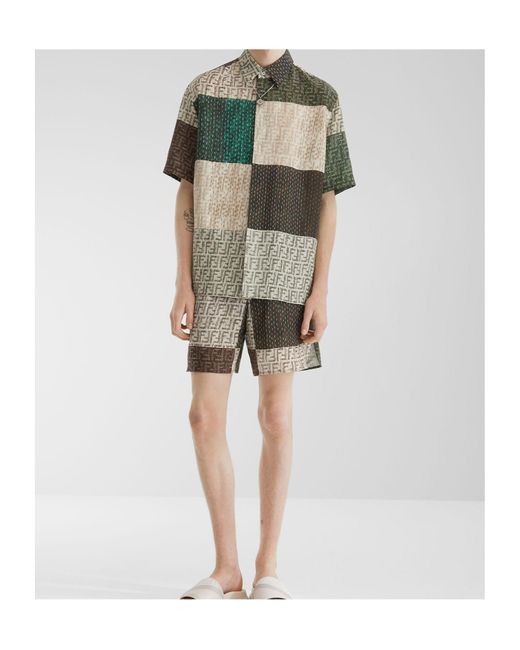Fendi Multicolor Linen Shirt With All-Over Ff Print for men