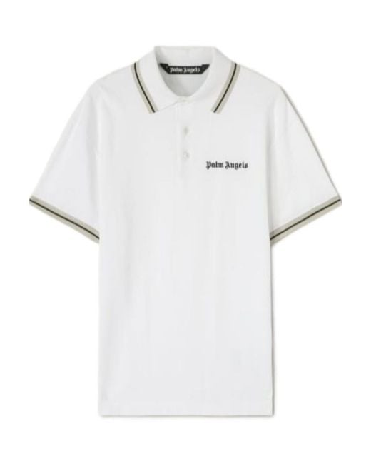Palm Angels White Logo-Print Cotton Polo Shirt for men