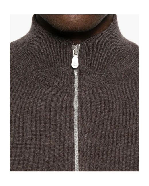 Brunello Cucinelli Black High Neck Zip-Up Cardigan for men