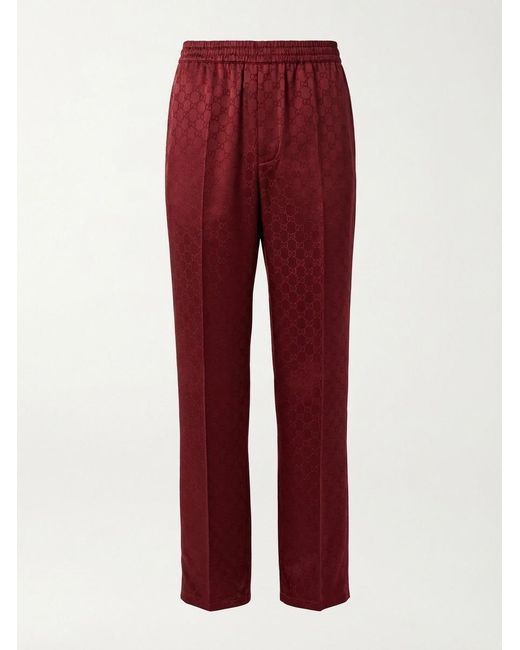 Gucci Red Gg Jacquard Elastic Waistband Pants