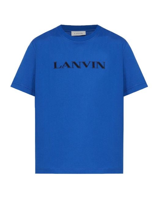 Lanvin Blue Logo Embroidered Crewneck T-Shirt for men