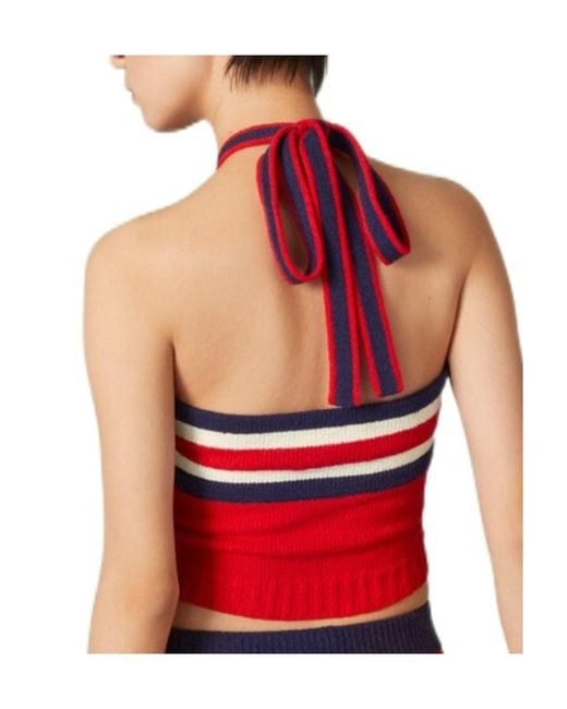 Gucci Red Halterneck Knitted Cropped Top