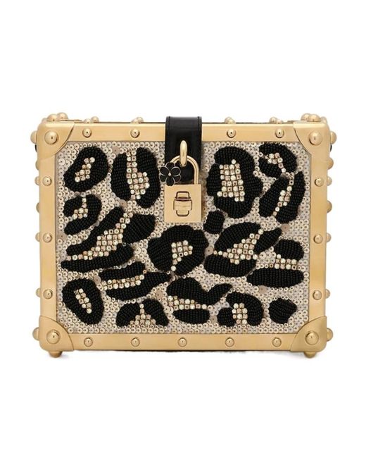 Dolce & Gabbana Black Dolce Box Leopard-Pattern Bag