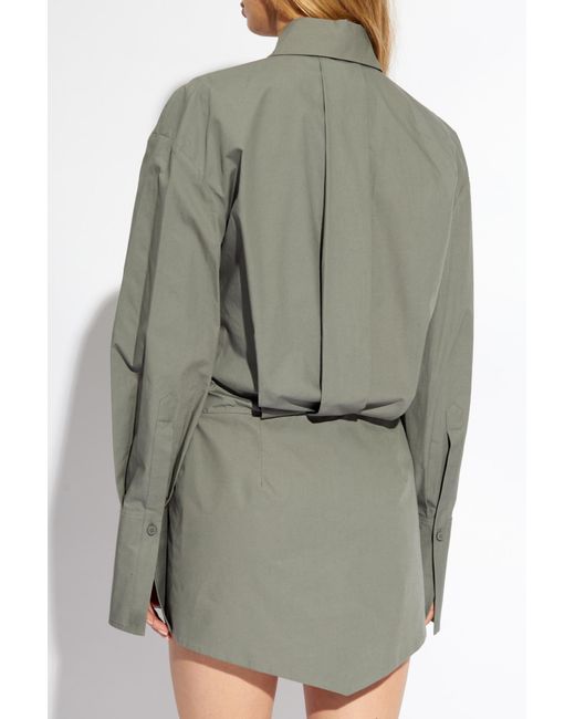 The Attico Gray The Asymmetric Mini Shirt Dress