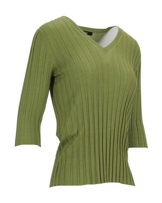 Lela Rose Green V-Neck Sweater