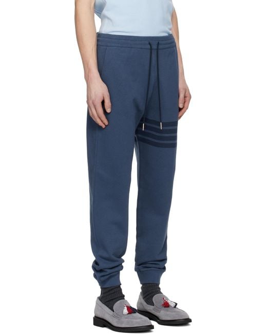 Thom Browne Blue Solid Loopback Overdyed-Bar Sweatpants for men