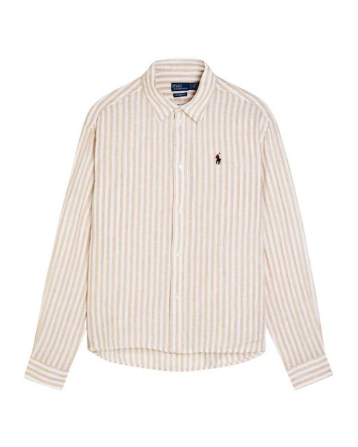 Polo Ralph Lauren Natural Logo-Embroidered Striped Cropped Linen Shirt