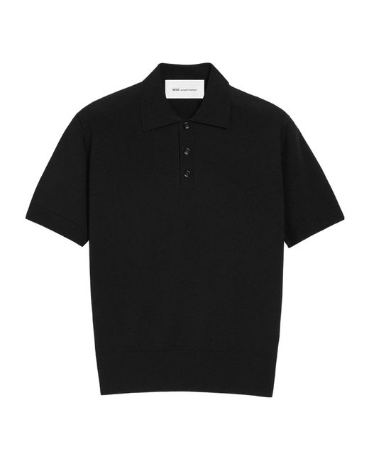 AMI Black Ami Fine Knit Polo Shirt for men