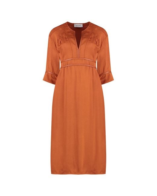 Yves Salomon Orange Belted Crepe Midi Dress