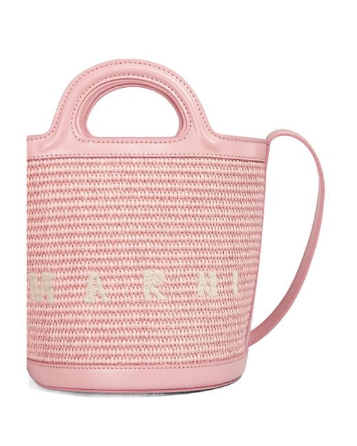 Marni Pink Logo Embroidered Bucket Bag