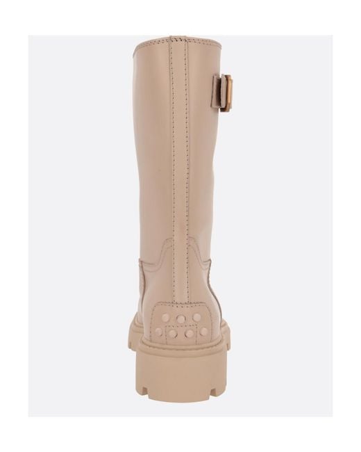 Tod's Natural Buckle-Detailed Round-Toe Boots
