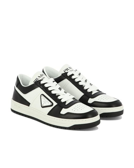 Prada White Downtown Brand-Plaque Leather Low-Top Trainers