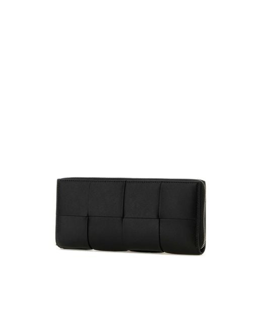 Bottega Veneta Black Intrecciato Zip Around Wallet for men