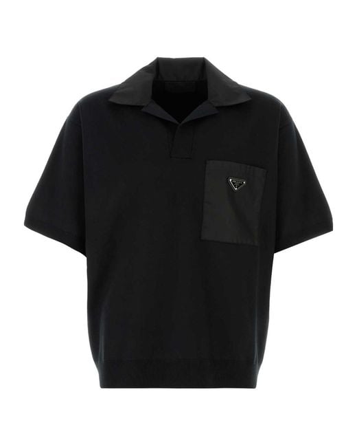 Prada Black Wool Polo Shirt for men