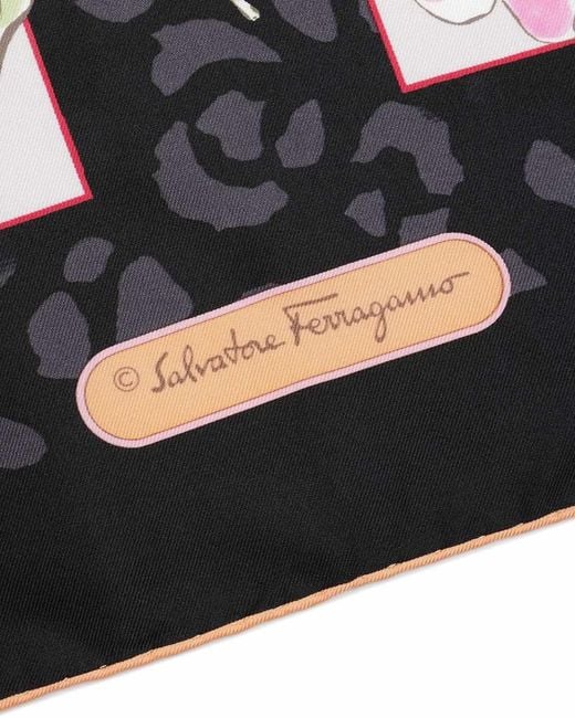 Ferragamo Black Printed Silk Scarf