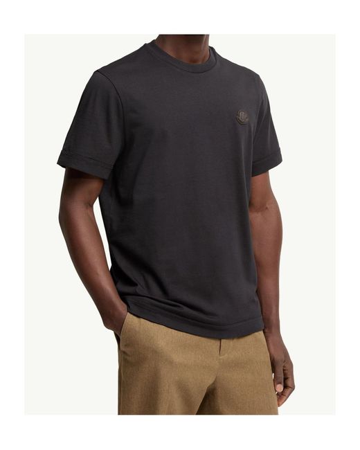 Moncler Black Double Leather Logo Cotton T-Shirt for men