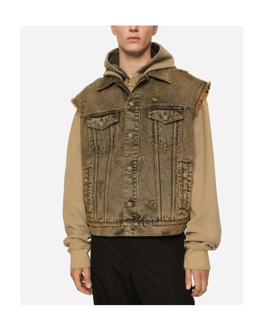 Dolce & Gabbana Green Overdyed Sleeveless Denim Jacket