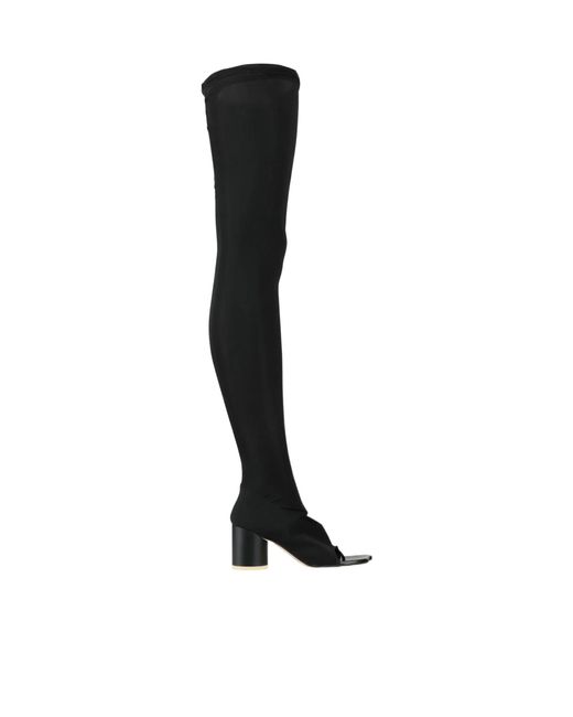 MM6 by Maison Margiela Black Solid Color Leather High Boots