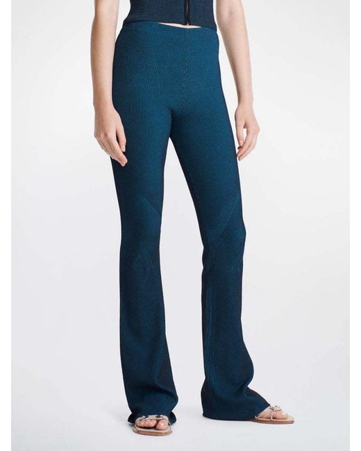 Dion Lee Blue Angled Ribbed Flared Trousers for men