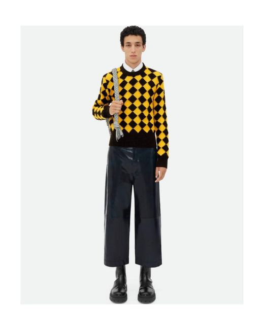 Bottega Veneta Yellow Argyle Intarsia Wool Jumper for men