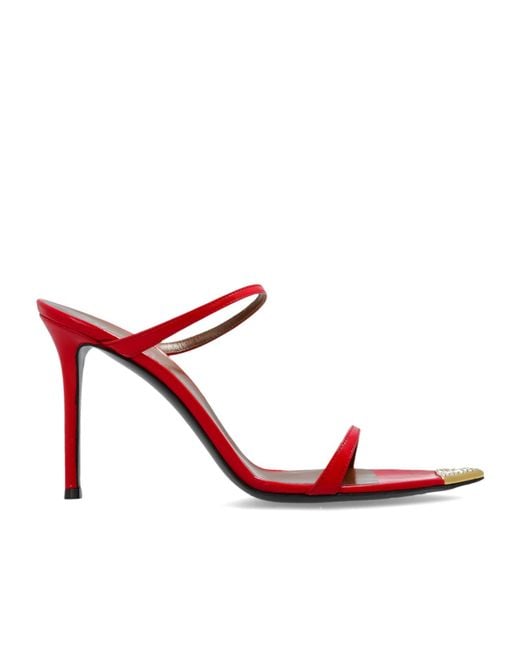 Giuseppe Zanotti Red Embellished Slip On Heeled Sandals