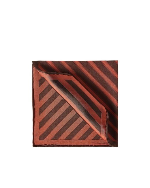 Brunello Cucinelli Red Regimental Stripe Silk Pocket Square for men