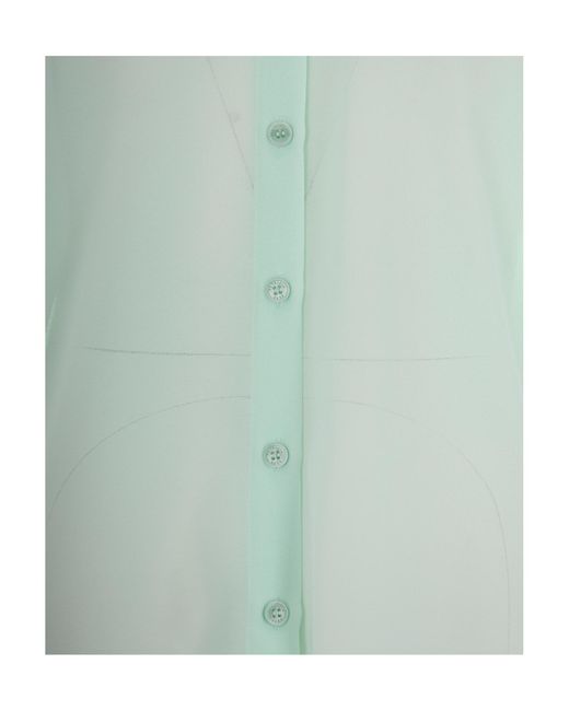 Patrizia Pepe Green Puff-Sleeve Sheer Shirt