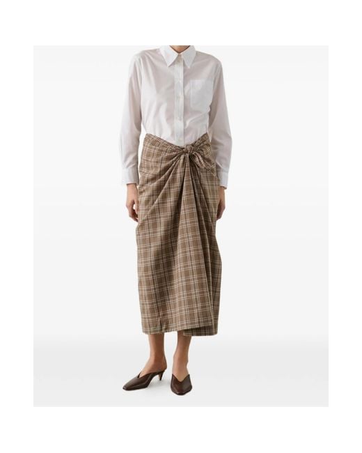 Soeur Natural Tie-Waist Plaid Skirt