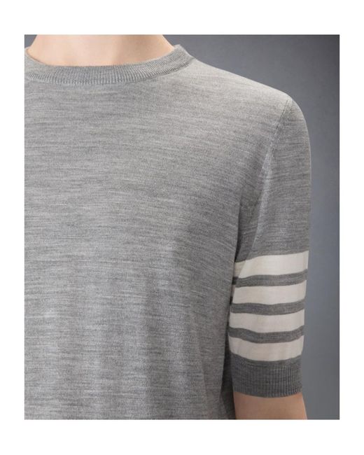 Thom Browne Gray 4 Bar Sheer Sleeved Fine-Knitted T-Shirt