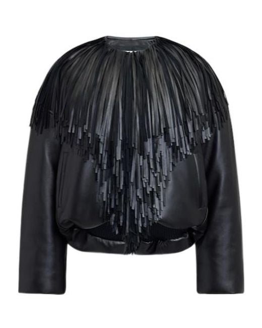 Alaïa Black Alaïa Fringed Leather Bomber Jacket