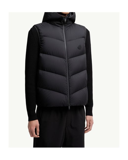Moncler Black Guersac Diagonal-Quilted Hooded Vest for men