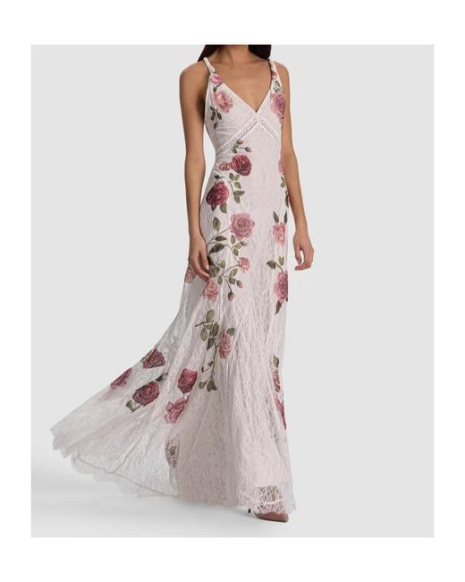 Alice + Olivia White Alice Olivia Nisa Floral Printed Long Dress