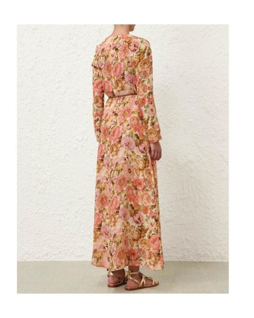 Zimmermann Multicolor Floral Printed Plunge Maxi Dress