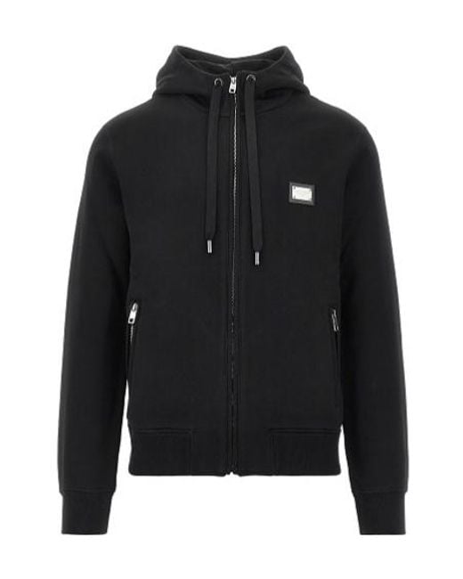 Dolce & Gabbana Black Logo Plate Drawstring Hoodie for men