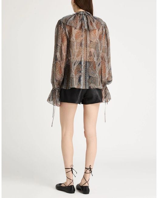 Saint Laurent Natural Printed Chiffon Long Sleeve Top