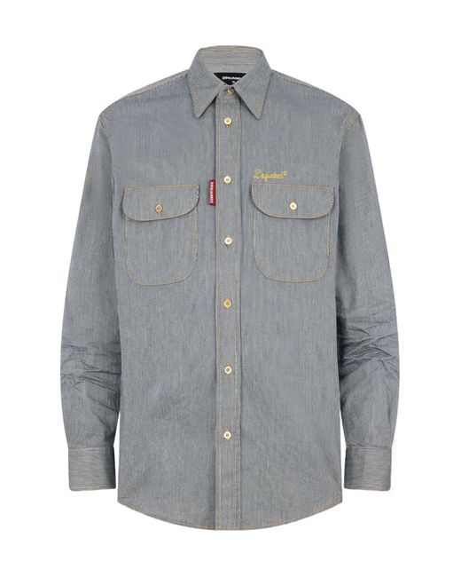 DSquared² Gray Striped Denim Canadian Vintage Shirt for men